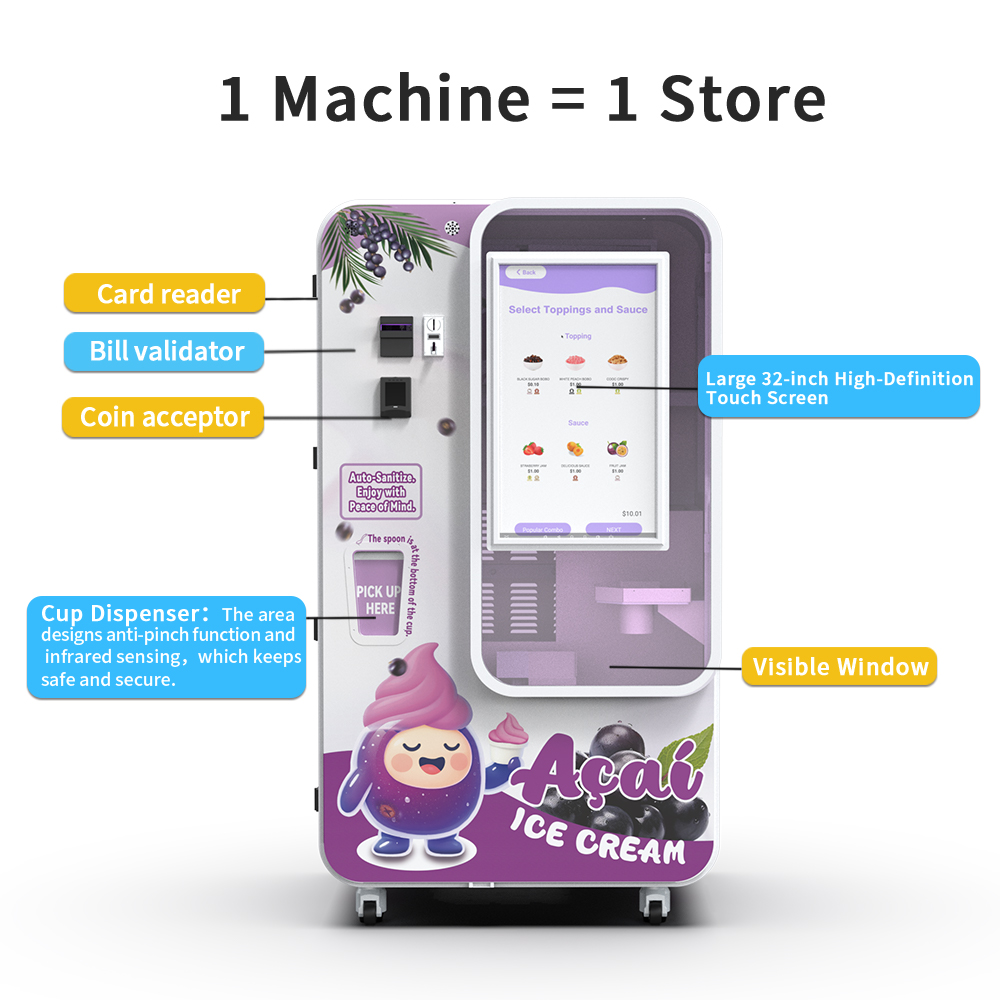 Produzione di 180 tazze ad alta capacità con display touchscreen 32 "e sistema multi-pagamento per profitto al dettaglio 24 / 7 senza supervisione