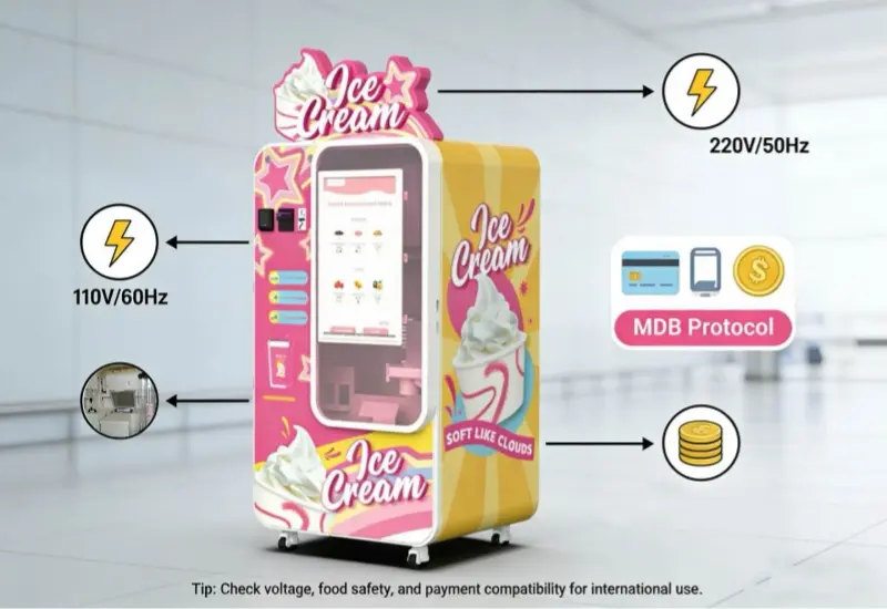 Come risolvere i problemi di tensione e conformità per i distributori automatici di gelato in diversi paesi