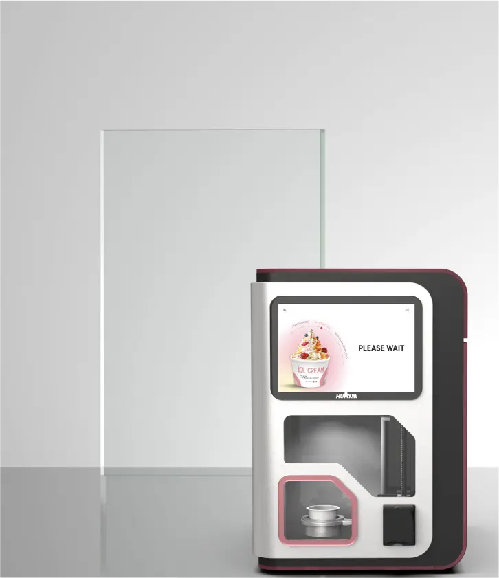 Distributore automatico da banco con finestra di produzione visibile