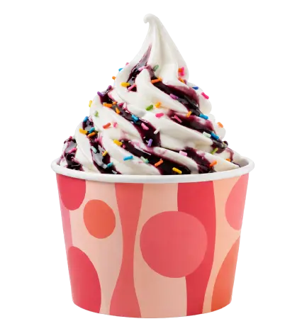 Yogurt gelato con salsa al cioccolato e codette colorate