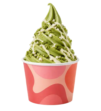 Gelato soft serve al pistacchio con salsa al cioccolato bianco