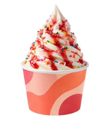 Yogurt gelato con salsa alla fragola e codette colorate