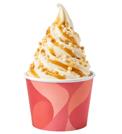 Yogurt gelato con salsa al caramello e topping croccanti